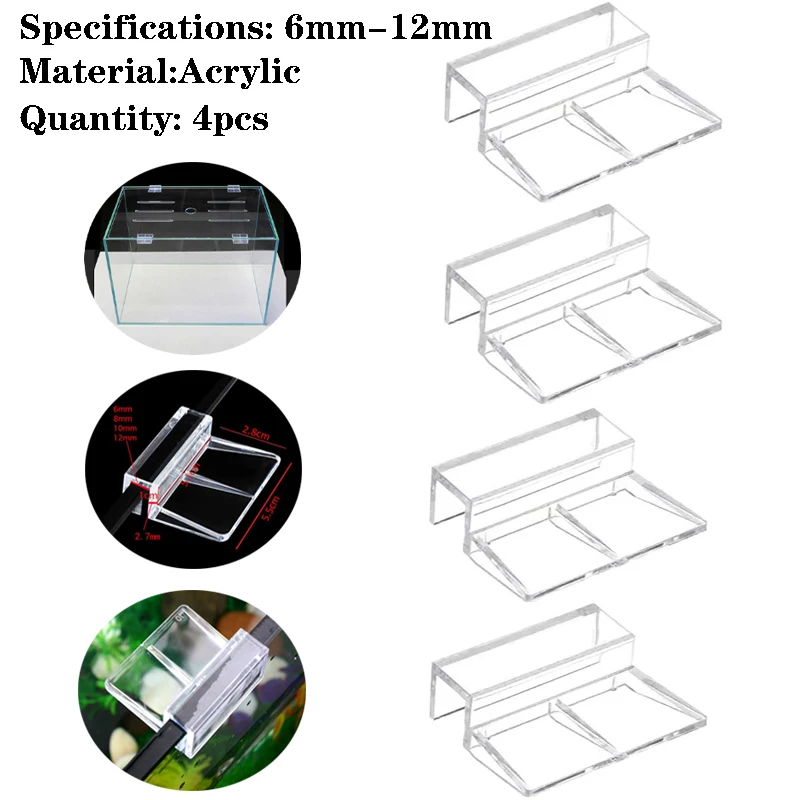 Aquarium Fish Elevator - 6mm/8mm/10mm/12mm 4pcs Fish Tank Acrylic Clips