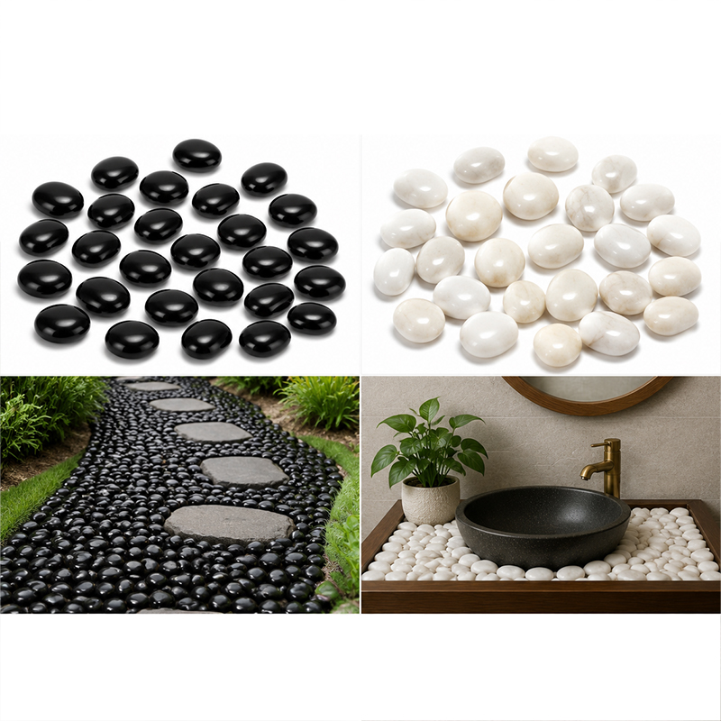 Aquarium Fish Farm - White&Black Polished River Rocks 200g-400g, Smooth